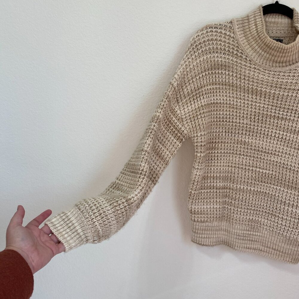 GAP Cotton Spacedye Mock Neck Chunky Sweater Neutral Beige - Picture 2 of 7